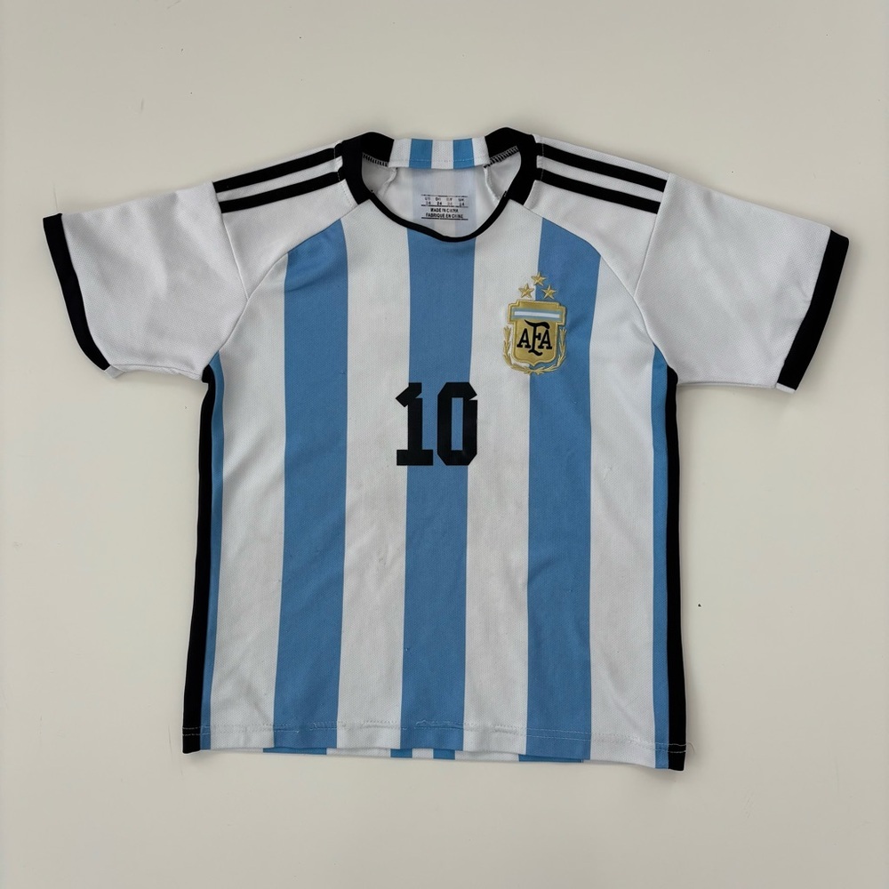 Boys Kids UNISEX Lionel Messi Jersey Striped Blue White Futbol Soccer Size 5/6